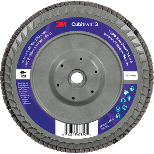 Cubitron 3 Conical  Flap Disc with Quick Change 1169F, 7" x 5/8"-11, Type T29, 40+ Grit, Ceramic NTL Industrial