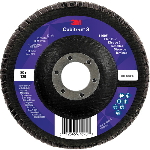 Cubitron 3 Conical  Flap Disc 1169F, 4-1/2" x 7/8", Type T29, 80+ Grit, Ceramic NTL Industrial