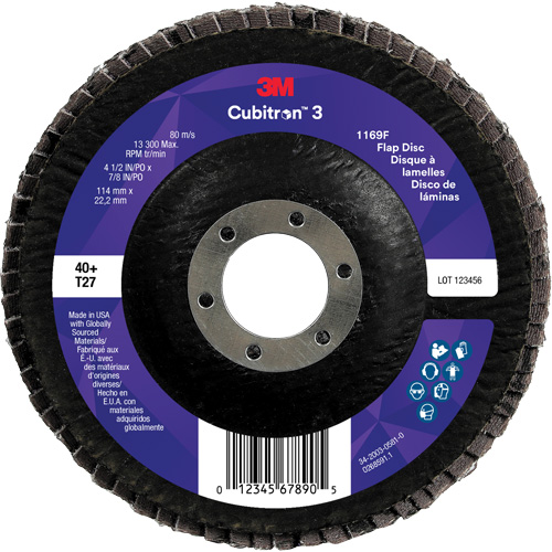 Cubitron 3 Flat Flap Disc 1169F, 4-1/2" x 7/8", Type T27, 40+ Grit, Ceramic NTL Industrial