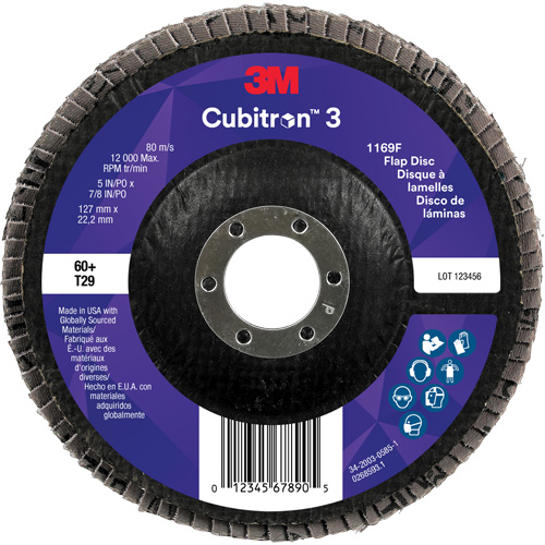 Cubitron 3 Conical  Flap Disc 1169F, 5" x 7/8", Type T29, 60+ Grit, Ceramic NTL Industrial