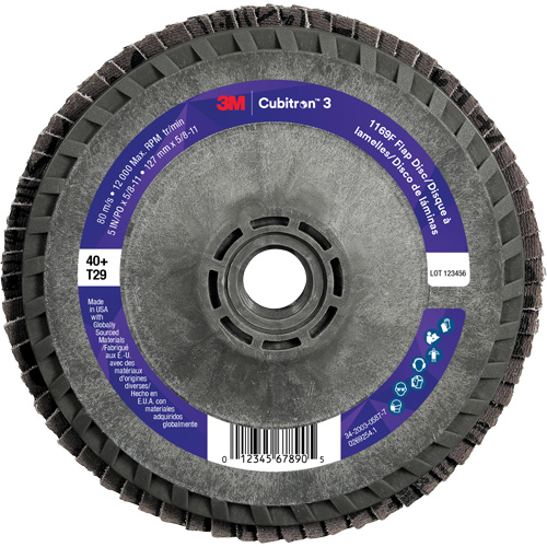 Cubitron 3 Conical  Flap Disc with Quick Change 1169F, 5" x 5/8"-11, Type T29, 40+ Grit, Ceramic NTL Industrial