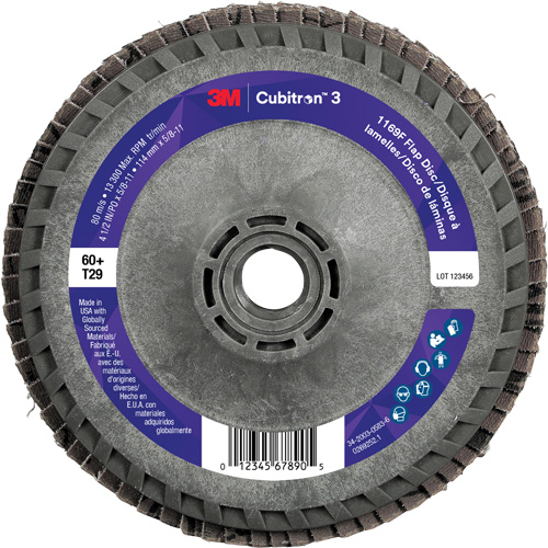 Cubitron 3 Conical  Flap Disc with Quick Change 1169F, 4-1/2" x 5/8"-11, Type T29, 60+ Grit, Ceramic NTL Industrial