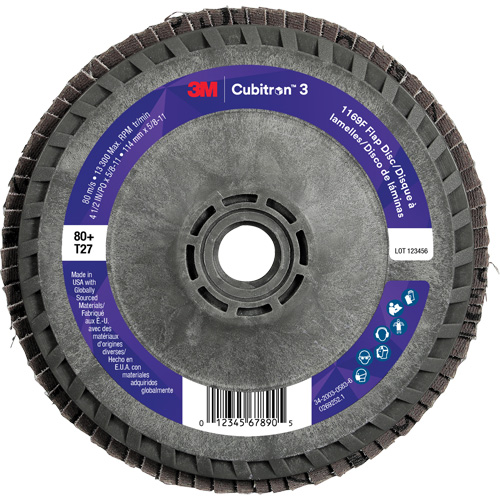 Cubitron 3 Flat Flap Disc with Quick Change 1169F, 4-1/2" x 5/8"-11, Type T27, 80+ Grit, Ceramic NTL Industrial