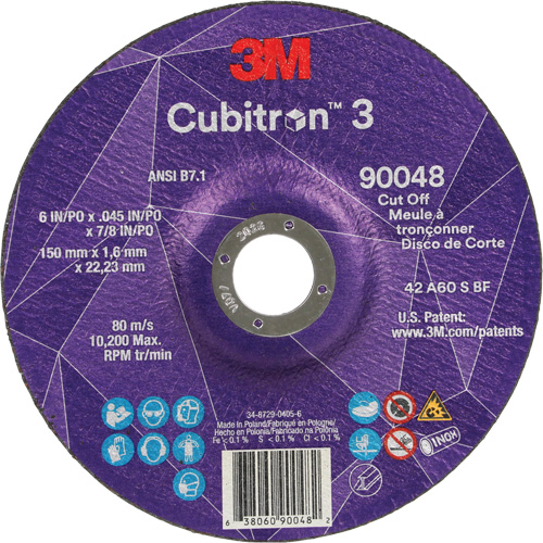 Cubitron 60+ Grit 3 Cut-Off Wheel, 6" x 0.045", 7/8" Arbor, Type T27, Ceramic, 10200 RPM NTL Industrial