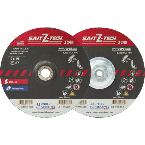 Sait Z-Tech Pipeline High Performance Wheel, 6" x 1/8", 5/8"-11 Arbor, Zirconium, Type 27 NTL Industrial