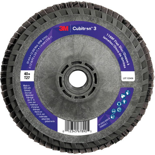 Cubitron 3 Flap Disc 1169F, 4-1/2" x 5/8"-11, Type T27, 40+ Grit, Ceramic NTL Industrial