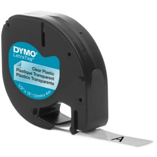 Labels for LetraTag Plus LT100-H, 12 mm x 157-12/25", Black on Clear NTL Industrial