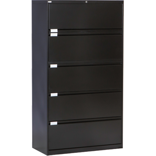Lateral Filing Cabinet, Steel, 5 Drawers, 36" W x 18" D x 65-1/2" H, Black NTL Industrial