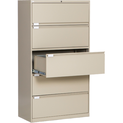 Lateral Filing Cabinet, Steel, 5 Drawers, 36" W x 18" D x 65-1/2" H, Beige NTL Industrial