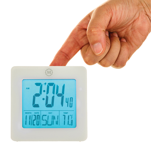 Desktop Clock, Digital, Battery Operated, 3.6" W x 1.5" D x 3.6" H, White NTL Industrial