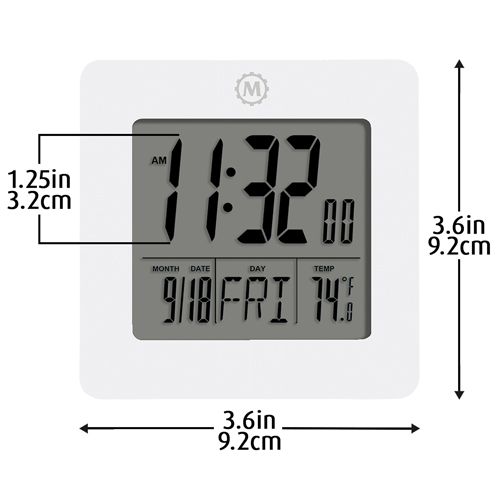Desktop Clock, Digital, Battery Operated, 3.6" W x 1.5" D x 3.6" H, White NTL Industrial