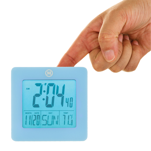Desktop Clock, Digital, Battery Operated, 3.6" W x 1.5" D x 3.6" H, Blue NTL Industrial