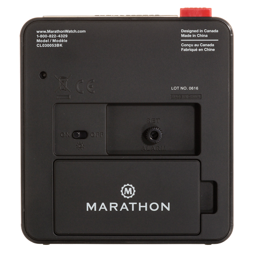 Desk Alarm Clock, Analog, Battery Operated, 3.5" W x 1.5" D x 3.75" H, Black NTL Industrial