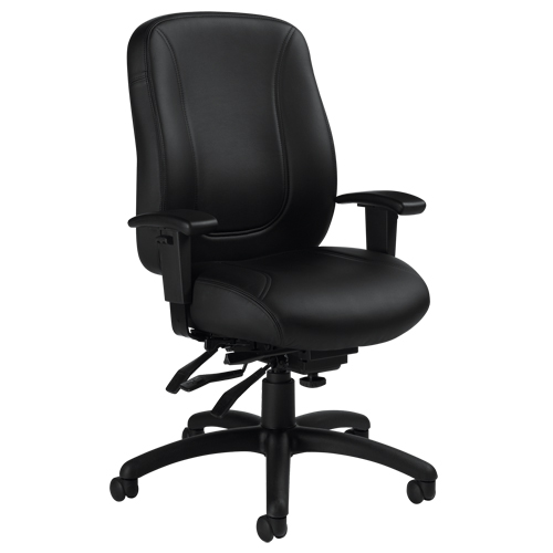 Overtime High Back Chair, Leather, Black, 300 lbs. Capacity NTL Industrial