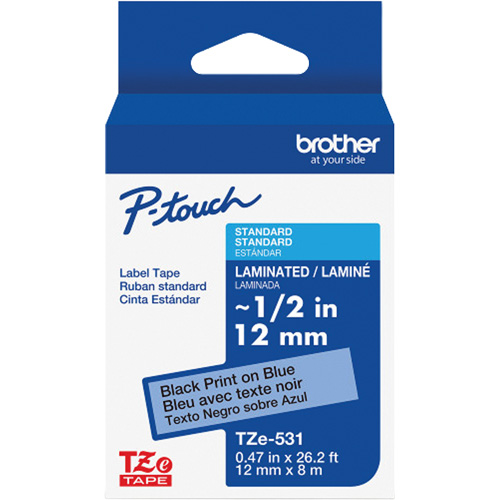 Laminated Tape for P-Touch&reg;, 12 mm x 8 m, Black on Blue NTL Industrial