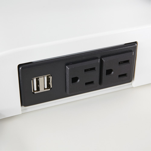 Bureau &eacute;lectrique assis/debout Soar avec bras d&eacute;cran double, Mod&egrave;le de bureau, 37-1/4" h x 27-3/4" la x 22" p, Blanc NTL Industrial