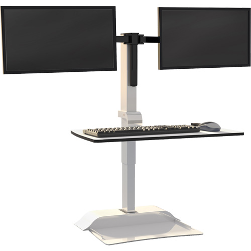 Bureau &eacute;lectrique assis/debout Soar avec bras d&eacute;cran double, Mod&egrave;le de bureau, 37-1/4" h x 27-3/4" la x 22" p, Blanc NTL Industrial