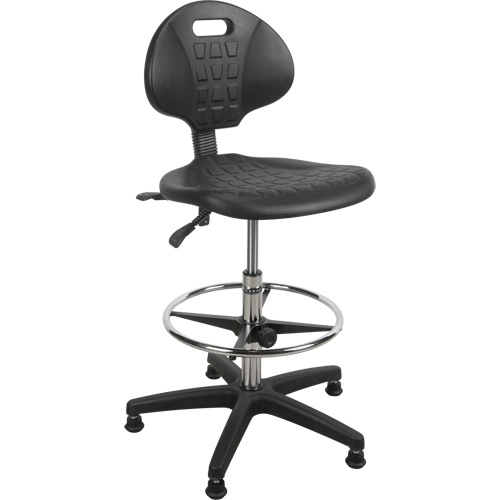 Heavy-Duty Ergonomic Stool, Stationary, Adjustable, 39” - 48”, Polyurethane Seat, Black NTL Industrial