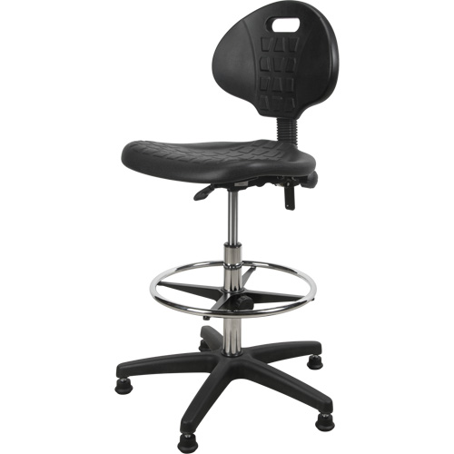 Heavy-Duty Ergonomic Stool, Stationary, Adjustable, 39” - 48”, Polyurethane Seat, Black NTL Industrial