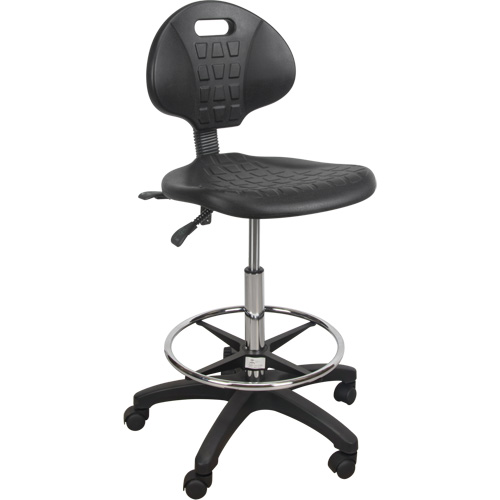 Tabouret robuste et ergonomique, Mobile, Ajustable, 39" - 48", Polyur&eacute;thane Si&egrave;ge, Noir NTL Industrial