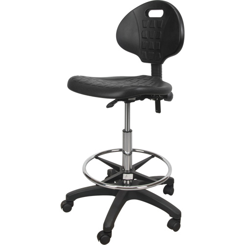 Tabouret robuste et ergonomique, Mobile, Ajustable, 39" - 48", Polyur&eacute;thane Si&egrave;ge, Noir NTL Industrial