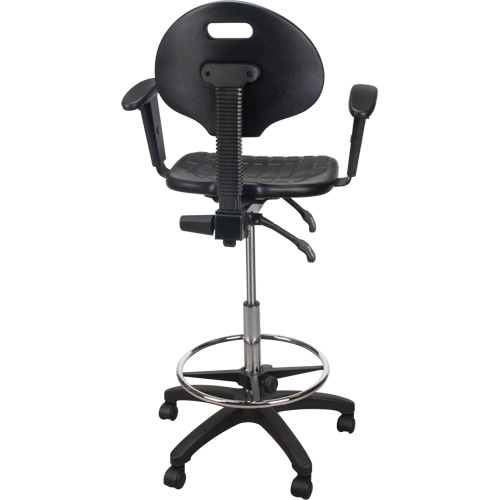 Tabouret ergonomique robuste avec accoudoirs r&eacute;glables et roulettes en nylon, Mobile, Ajustable, 39" - 48", Polyur&eacute;thane Si&egrave;ge, Noir NTL Industrial