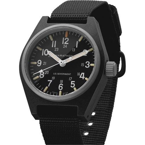 General Purpose Quartz with MaraGlo Watch, Analog, Battery Operated, 0.6" W x 1.3" D x 0.4" H, Black NTL Industrial