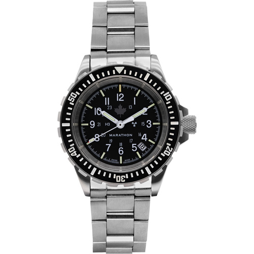 Grande montre automatique de plong&eacute;e avec feuille d'&eacute;rable gris et bracelet en acier inoxydable, Num&eacute;rique, &agrave; piles, 41 mm, Argent NTL Industrial