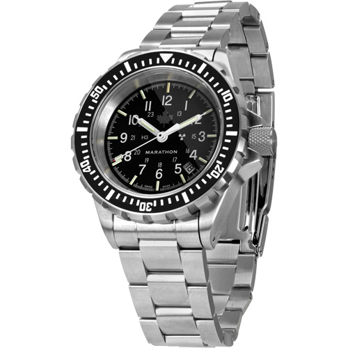 Grande montre automatique de plong&eacute;e avec feuille d'&eacute;rable gris et bracelet en acier inoxydable, Num&eacute;rique, &agrave; piles, 41 mm, Argent NTL Industrial