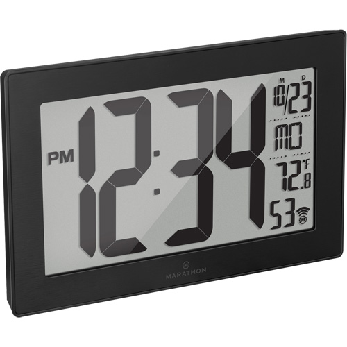 Self-Setting & Self-Adjusting Wall Clock with Stand, Digital, Battery Operated, Black NTL Industrial