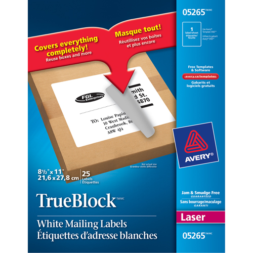 &eacute;tiquettes d'exp&eacute;dition au laser TrueBlock, 11" la x 8,5" la x Blanc NTL Industrial