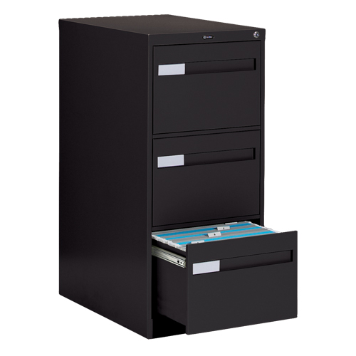 Vertical Filing Cabinet with Recessed Drawer Handles, 3 Drawers, 18.15" W x 26.56" D x 40" H, Black NTL Industrial