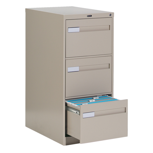 Vertical Filing Cabinet with Recessed Drawer Handles, 3 Drawers, 18.15" W x 26.56" D x 40" H, Beige NTL Industrial