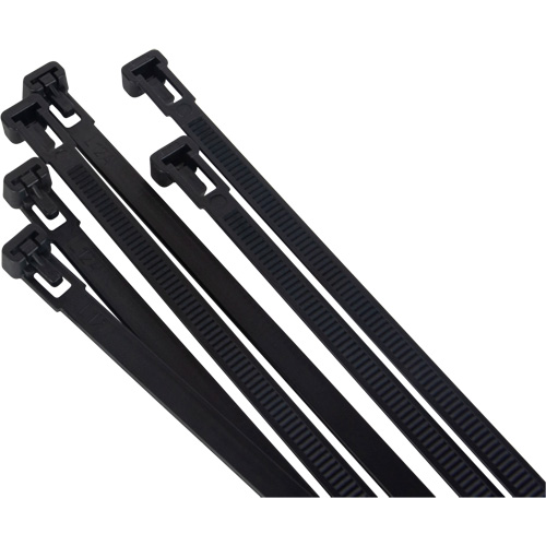 Attache-c&acirc;ble r&eacute;utilisable, Longueur 8", R&eacute;sistance &agrave; la traction 50 lb, Noir NTL Industrial