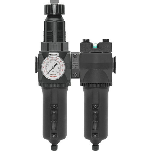 Filtre/r&eacute;gulateur + filtre coalescent drain manuel avec bol en m&eacute;tal Modulair 400, 1/4" NPT, 200 psi, Capacit&eacute; de 9,1 oz liq. NTL Industrial