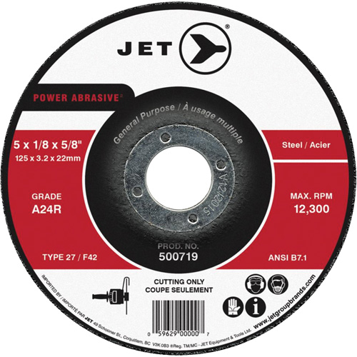 Power Abrasive Cut-Off Wheel, 7" x 1/8", 7/8" Arbor, Type 27, 8500 RPM NTL Industrial