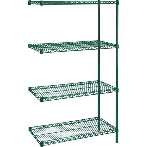 Heavy-Duty Green Epoxy Finish Wire Shelving, Add-On Kit, 4 Tiers, 30" W x 63" H x 14" D NTL Industrial