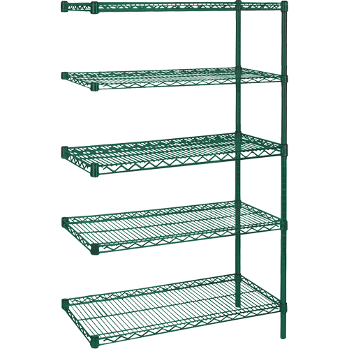 Heavy-Duty Green Epoxy Finish Wire Shelving, Add-On Kit, 5 Tiers, 36" W x 86" H x 24" D NTL Industrial