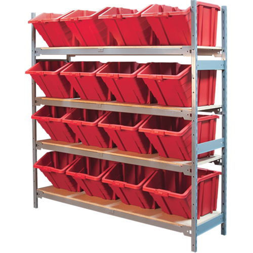 Wide Span Shelving with Jumbo Plastic Bins, Steel, Boltless, 800 lbs. Capacity, 66" W x 72" H x 18" D NTL Industrial