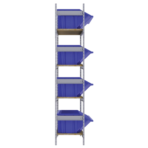 Wide Span Shelving with Jumbo Plastic Bins, Steel, Boltless, 800 lbs. Capacity, 66" W x 72" H x 18" D NTL Industrial