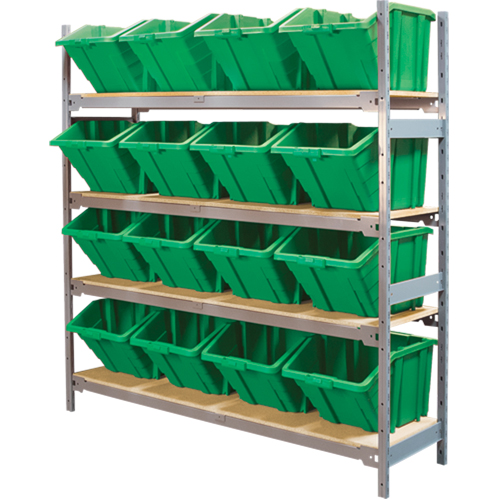 Wide Span Shelving with Jumbo Plastic Bins, Steel, Boltless, 800 lbs. Capacity, 66" W x 72" H x 18" D NTL Industrial