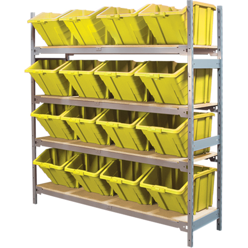 Wide Span Shelving with Jumbo Plastic Bins, Steel, Boltless, 800 lbs. Capacity, 66" W x 72" H x 18" D NTL Industrial