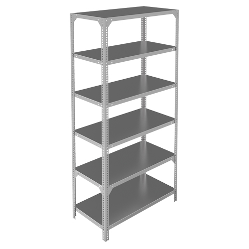 Shelving Unit, Galvanized Steel, Slotted Angle, 400 lbs. Capacity, 36" W x 72" H x 15" D NTL Industrial