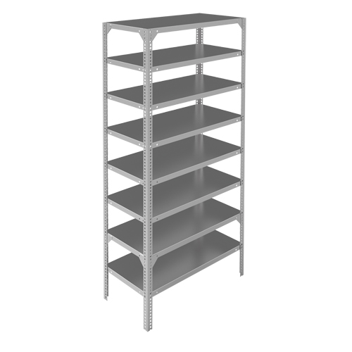 Shelving Unit, Galvanized Steel, Slotted Angle, 300 lbs. Capacity, 48" W x 96" H x 12" D NTL Industrial