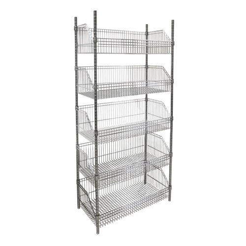 Wire Basket Shelving Unit, 5 Tiers, 48" W x 74" H x 24" D NTL Industrial