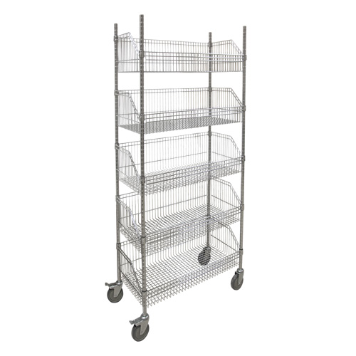 Wire Basket Shelving Cart, 5 Tiers, 48" W x 80" H x 24" D NTL Industrial