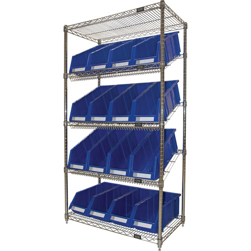 &eacute;tag&egrave;re en treillis m&eacute;tallique &agrave; tablettes inclin&eacute;es avec bacs, Tiers 5, 36" la x 63" h x 18" p NTL Industrial