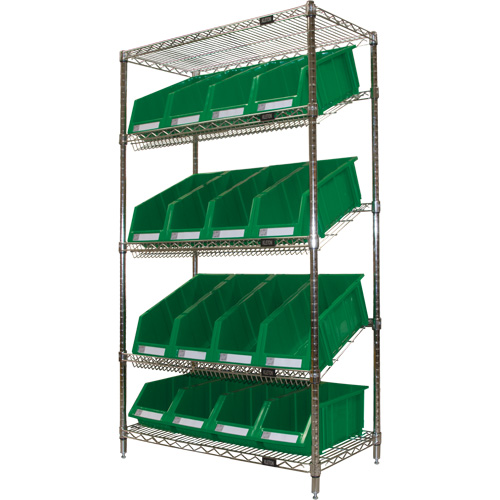 &eacute;tag&egrave;re en treillis m&eacute;tallique &agrave; tablettes inclin&eacute;es avec bacs, Tiers 5, 36" la x 63" h x 18" p NTL Industrial