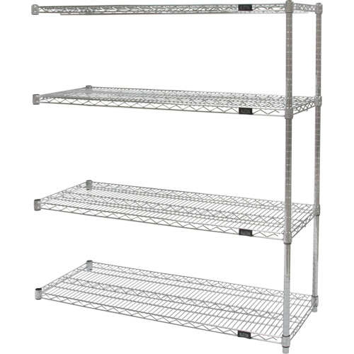 Heavy-Duty Chromate Wire Shelving, Add-On Kit, 4 Tiers, 30" W x 54" H x 14" D NTL Industrial