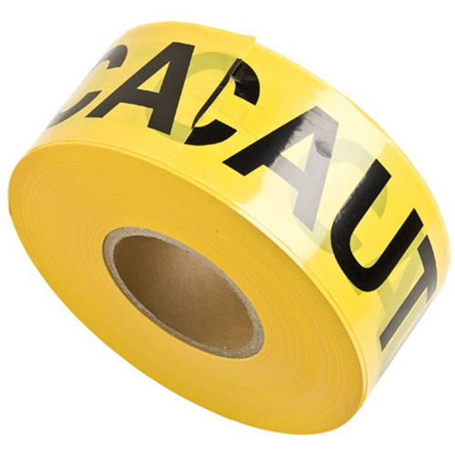 Barricade Tape, English, 3" W x 1000' L, 3 mils, Black on Yellow NTL Industrial